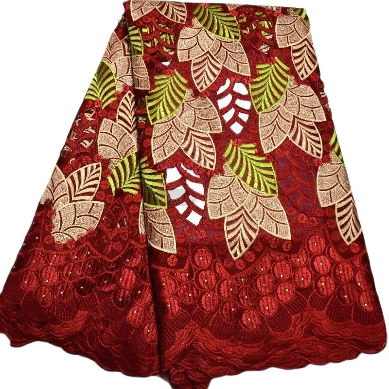 

Wine red high quality cotton african swiss voile lace all for sewing wedding dress african lace embroidery fabric - N8882-1
