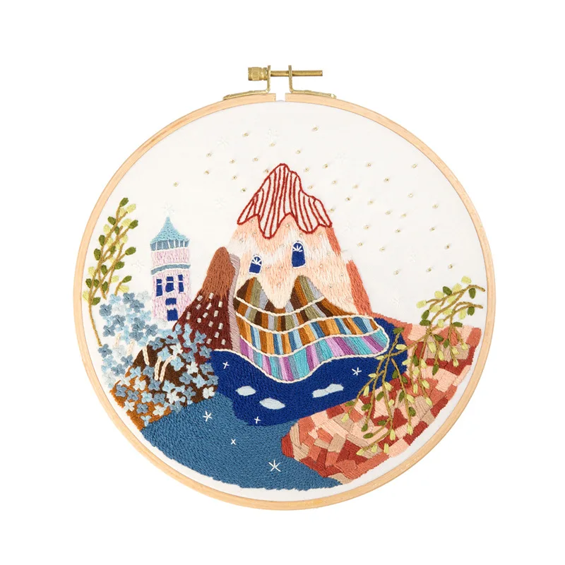 DIY Landscape Flower Embroidery Kit with Hoop Needlework Scenery Cross Stitch Handmade Craft Gift Wall Painting Art Home Decor | Дом и сад