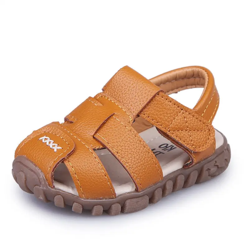 

2020 Kids Beach Sandals for Boys New Summer Baby Boy Shoes Soft Leather Bottom Non-Slip Closed Toe Safty Shoes Children Sandals