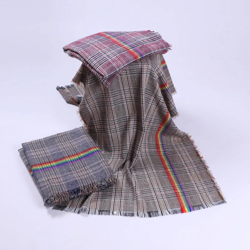 Модный шарф для мужчин и женщин кашемировые шарфы в радужную клетку зимние