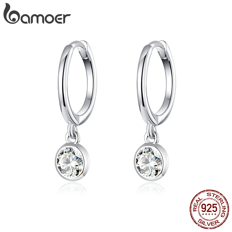 

BAMOER 925 Sterling Silver Clear CZ Waterdrop Hoop Earrings for Women Wedding Statement Luxury Classic Jewelry Anniversary Gifts