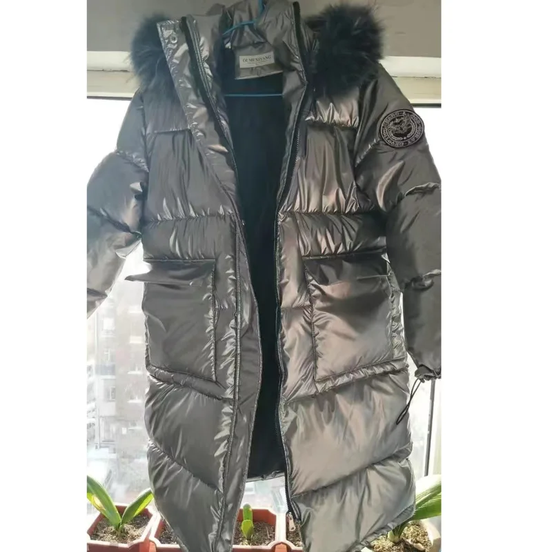Парка большого размера женская зимняя пуховая куртка серебристого цвета уличная