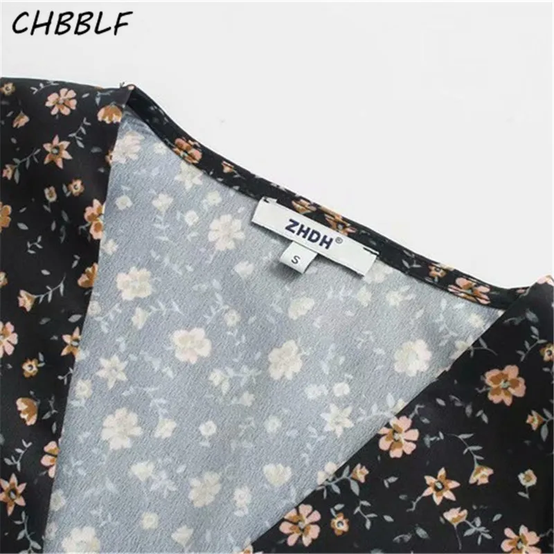 Платье-миди с цветочным принтом V-образным вырезом и длинным рукавом | Женская