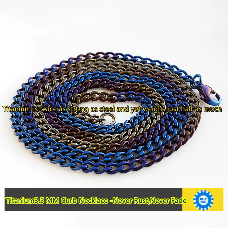 3.5 MM New Pure Titanium Necklace (light but sturdy) Collarbone Pendant Chain (Burning blue)