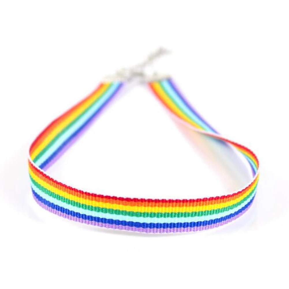 

Charm Rainbow Choker Necklace For Women Gay or Lesbian Pride Lace Chocker Ribbon Personality Metal Collar Jewelry 2020 New