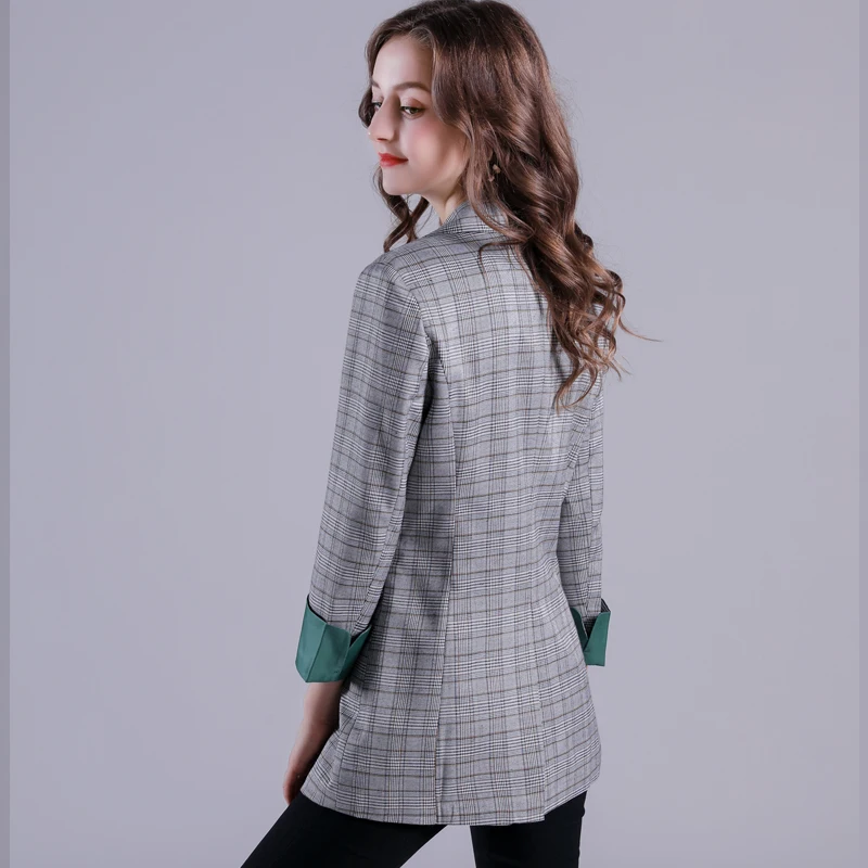 2019 весна и осень Шикарный ретро клетчатый костюм пальто Ins Классический