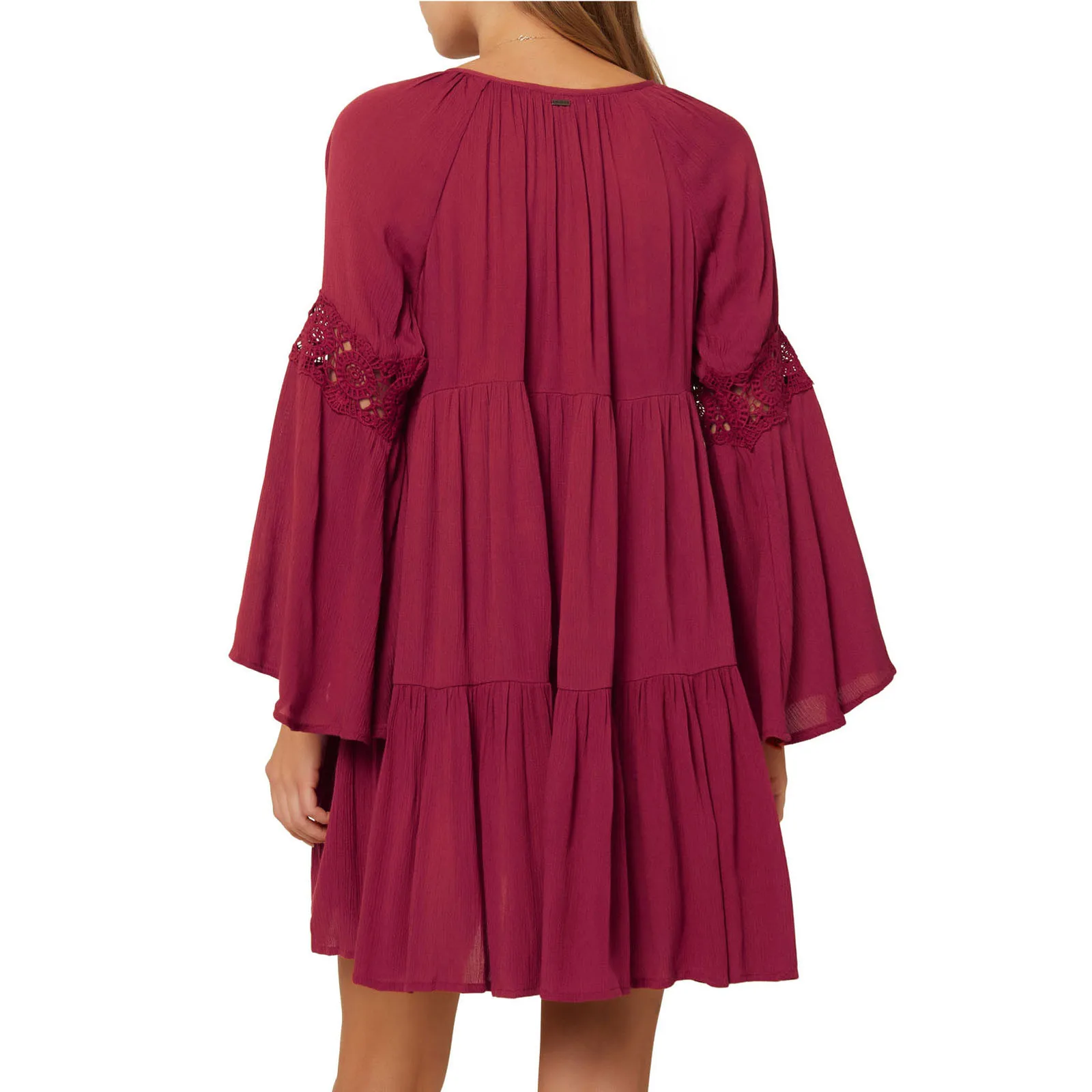 

2021 Dresses for women Vestidos de mujer casual Fashion Women Flared Sleeves V-Neck Lace Patchw Casual Loose Hollow Out Dress