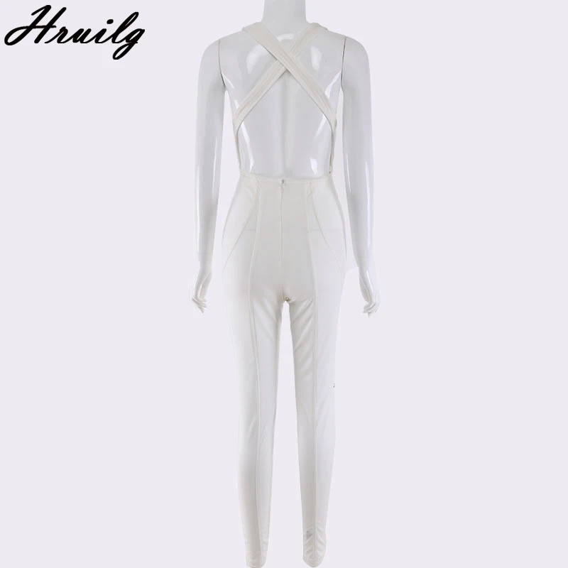 

Jumpsuit Women Streetwear Night Club Skinny Backless Bodysuit Women Holidays Sleeveless V Neck Sexy Patchwork Solid Jumpsuit