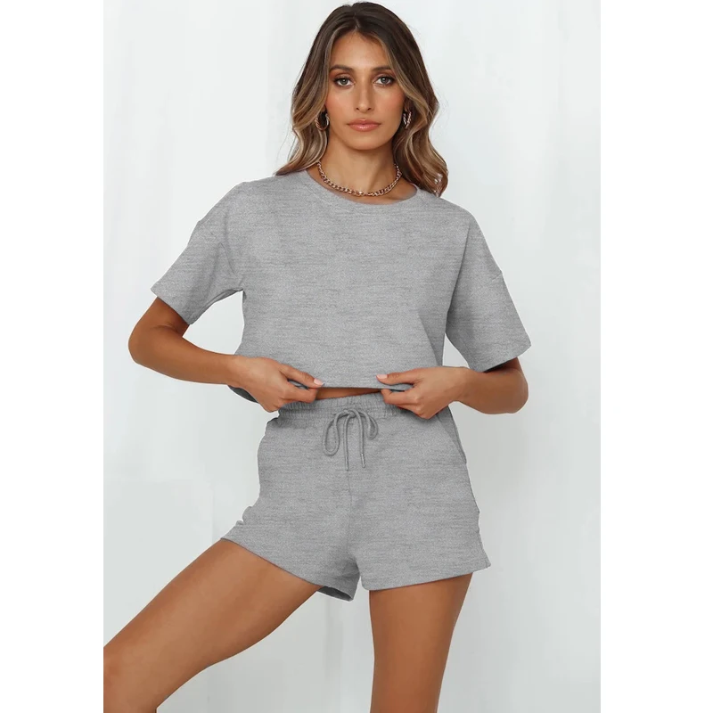 2021 New Shorts Sets Casual Tracksuit Women Crop Top +Shorts Suits Two Piece Set Woman Loose T-shirt Nightwear Casual Home Wear