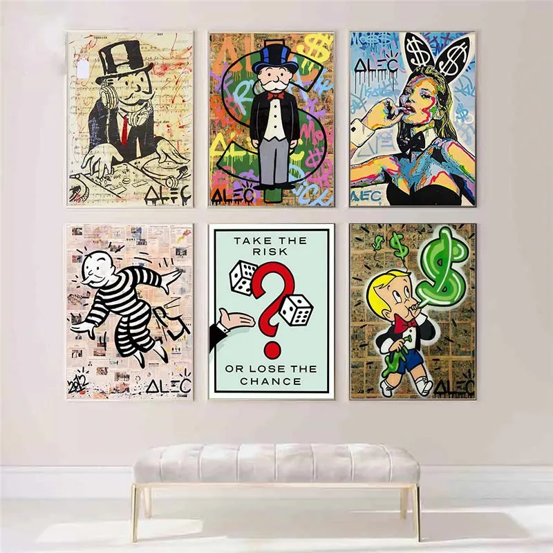 Monopolyingly Richie Скрудж долларов холст картины Плакаты принты Граффити стена в стиле
