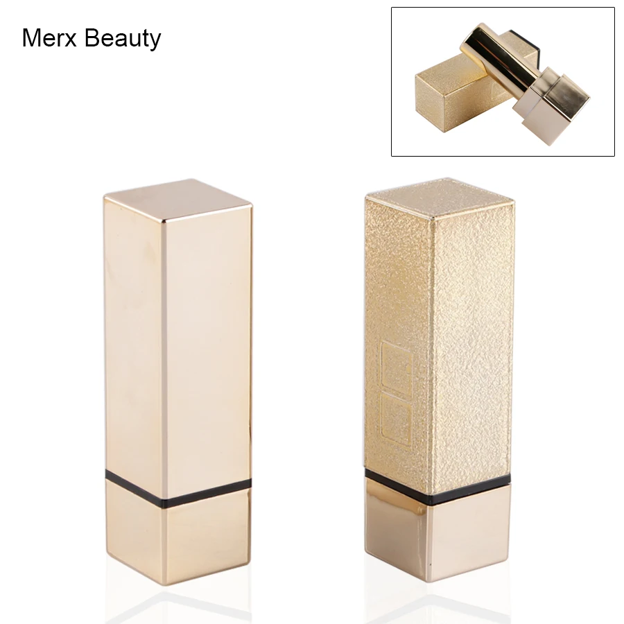 50PCS 4G Empty Luxury Gold Lipstick Tube Square Plastic Lip Balm Tube/Case DIY Lipstick Cosmetic Container Merx Beauty Brand