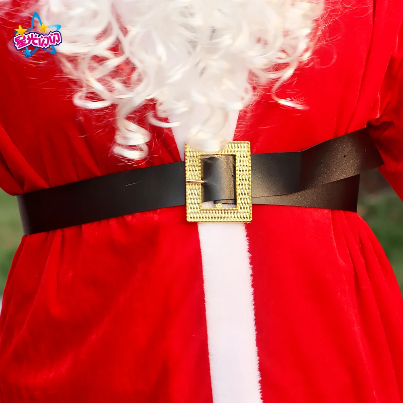Santa Claus Costume Men Hat Belt Beard Gift Bag Cosplay Cute Funny Polyester Material New Style White and Red