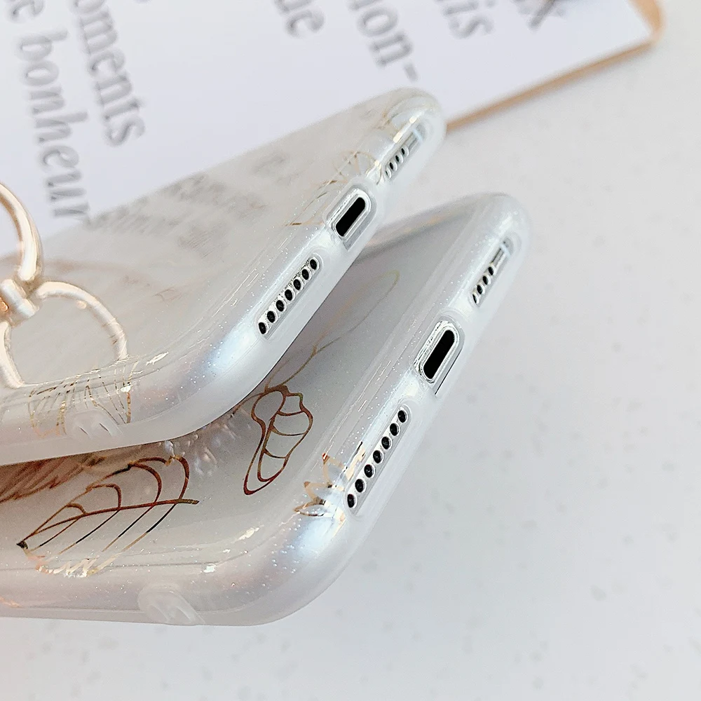 Позолоченный чехол для телефона с кленовым кольцом и подставкой iPhone 11 Pro Max XR XS 7 8