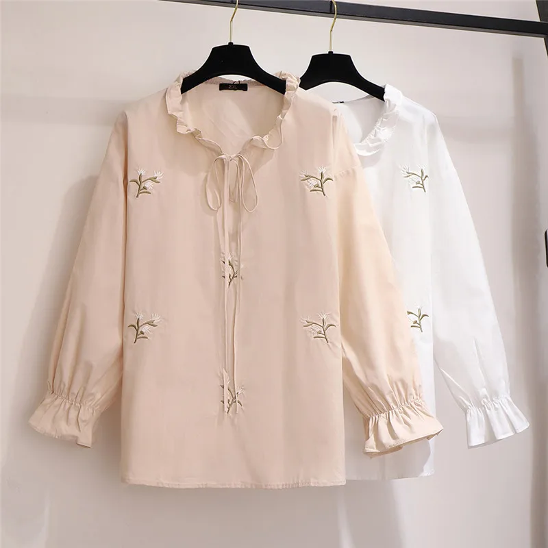 

Женская рубашка с длинным рукавом, свободная офисная блузка с вышивкой, модель G1001 большого размера на весну и лето, 2020