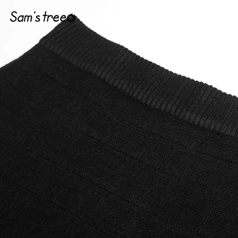SAM'S TREE, цветные полосатые вязаные юбки-карандаш для женщин, осень, черные однотонные юбки в Корейском стиле, повседневные офисные женские юбки