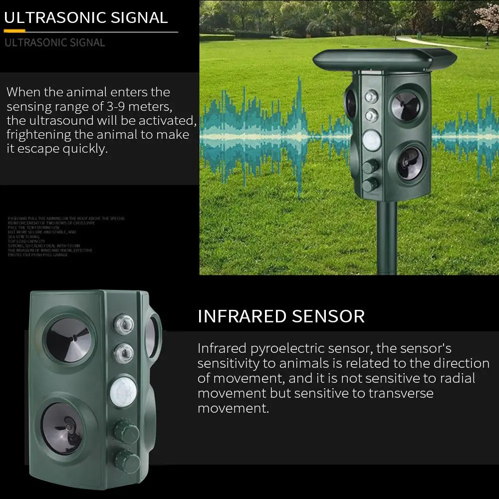 

Ultrasonic Rat Repeller 400Hz-1000Hz Yard Electronic Bird Cat Dog Mouse 13.5KHz-28.5KHz Eco Friendly Plastic PP Rodent Control
