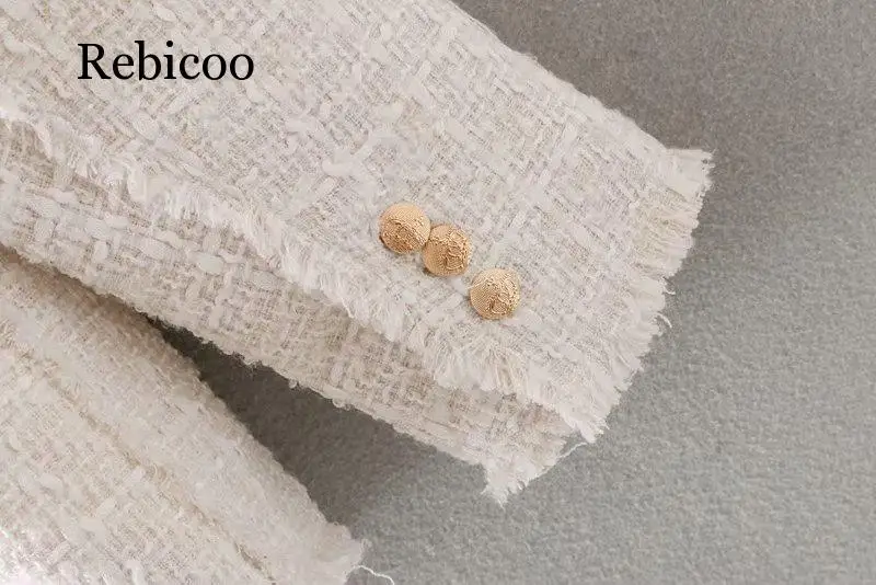 

Women's elegant white coat double-breasted V-neck button jacket office women's casual jacket