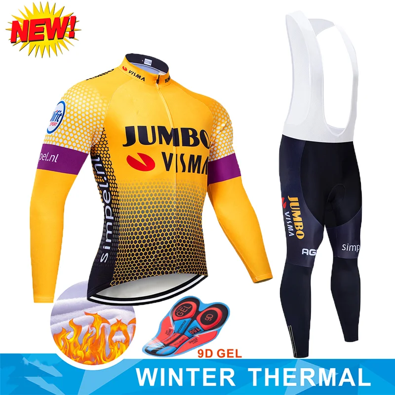 Pro Team JUMBO VISMO зимний флис Велоспорт Джерси Наборы для мужчин, утепленная велосипедная Одежда MTB Ropa Ciclismo велосипедный Майо гелевый коврик