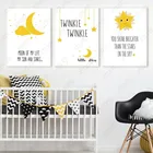 Плакат со звездами и луной, мультяшная детская птица, Картина на холсте, обои, картина, художественное ремесло, украшение для дома, детской комнаты