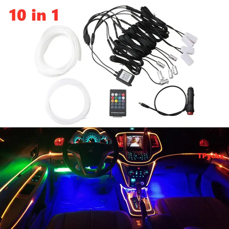 

10 in 1RGB LED Atmosphere Car Light Interior Decoration Fiber Strip Lights By App Control Decorative Ambient Lamp Dashboard Lamp