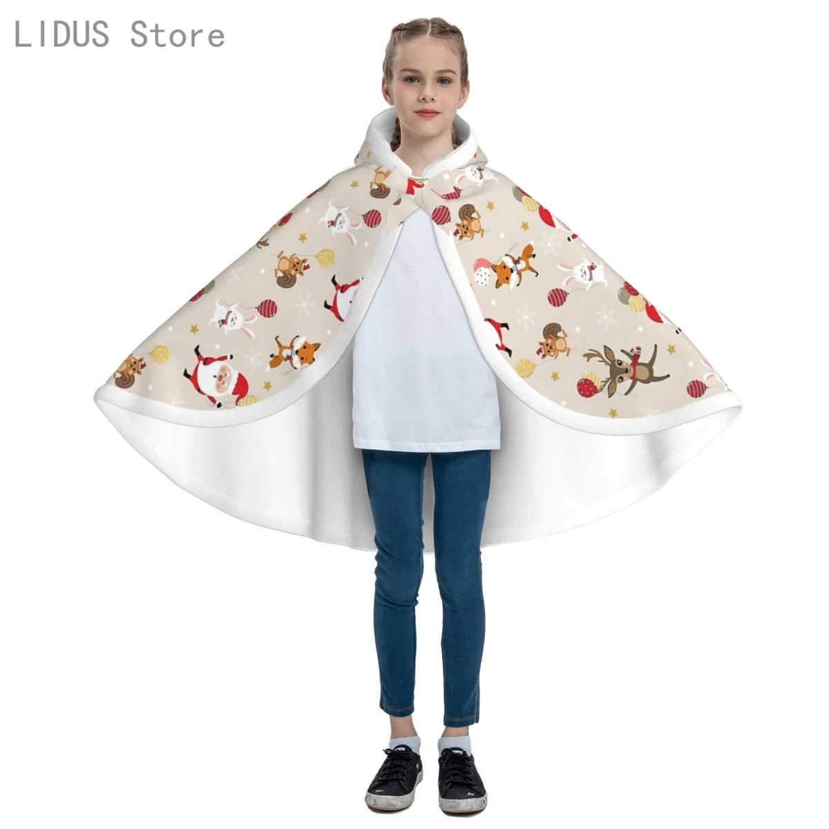

Santa Claus Deer Christmas Hooded Cloak Shawl Velvet Cape Cosplay Clothing teenagers Role Playing Pullove