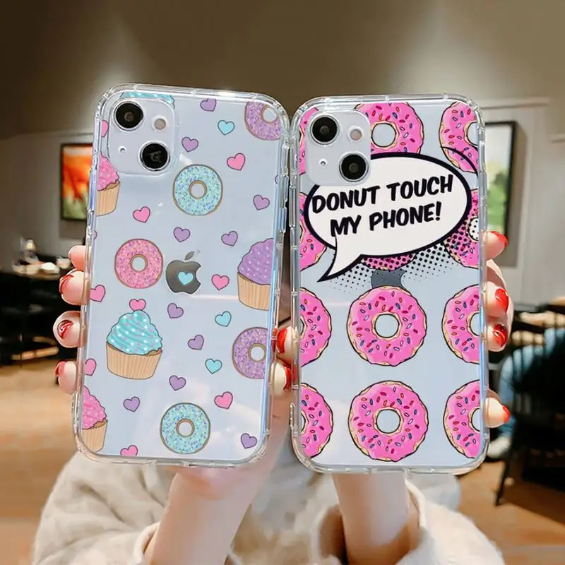Женский Прозрачный чехол для телефона с милым пончиком и тортом iPhone 11 12 13 mini pro XS MAX