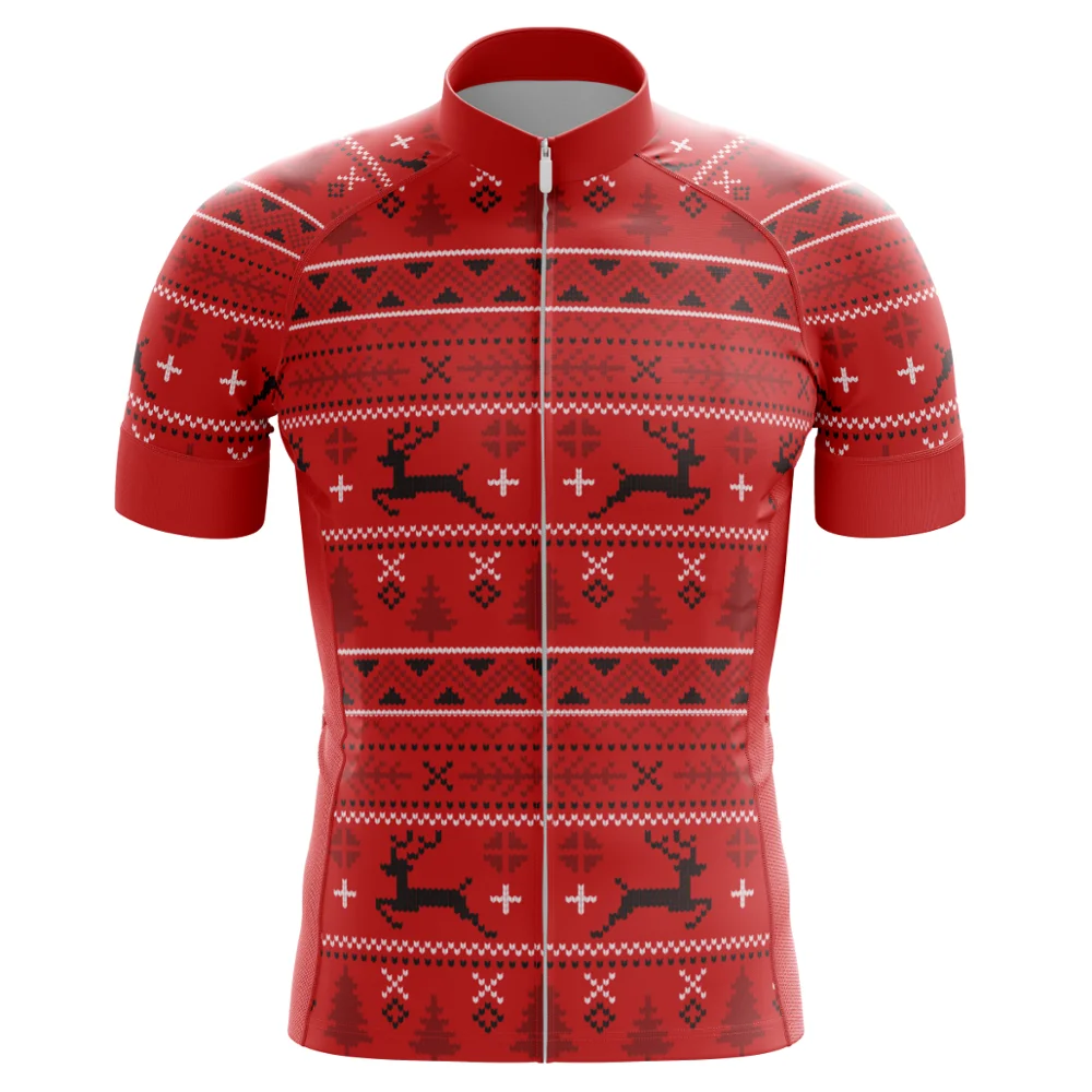 

HIRBGOD 2020 New Christmas Elk Print cycling shirt red Short Sleeve Summer Bike Jersey Moisture Wicking Bicycle Top, TYZ346-01