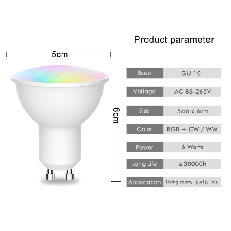 Просветильник для умного дома TUYA Wi-Fi 5 Вт RGB + CW цветная Регулируемая лампа