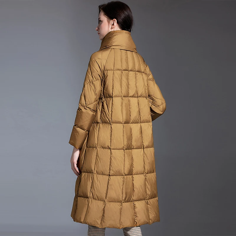 Style Korean Women Stand Coats Collar With Scarf Jackets White Down Duck Warm Khaki Outwear Oversize Loose Long Parkas 2021