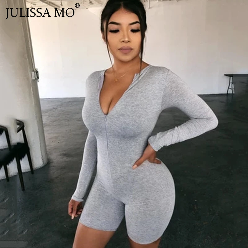 Женский хлопковый комбинезон JULISSA MO с V-образным вырезом и длинным рукавом на