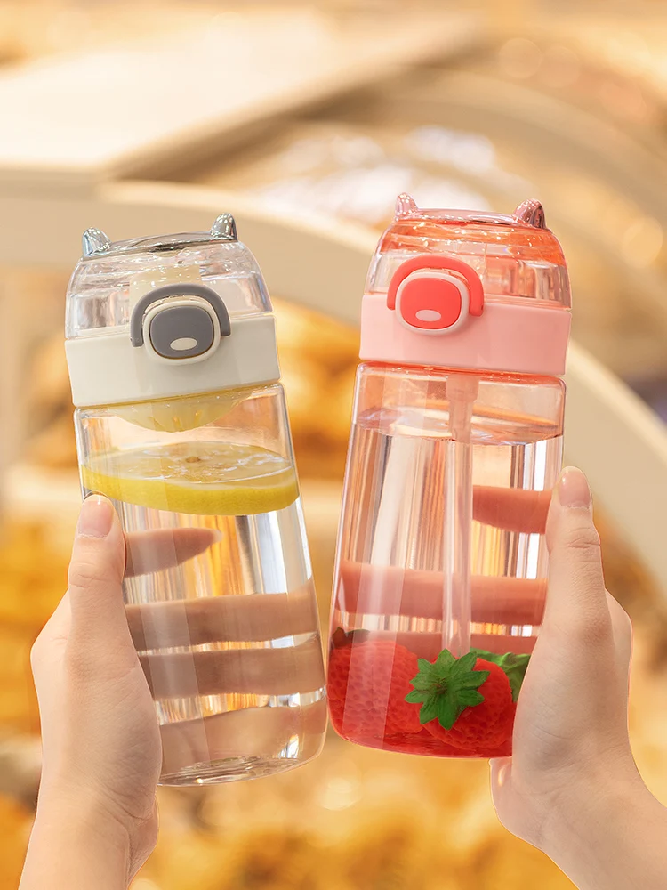 

New trendy net red high-value plastic cup with straw bottle cute girl heart cute water bottle for girls kawaii