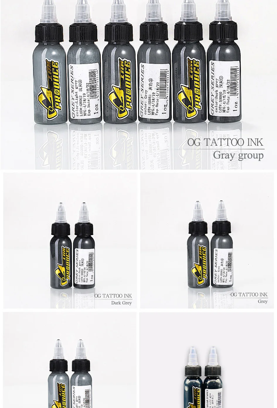 OG набор для татуировки боди-арт набор чернил Dinamic 1 oz/30 ml бело-серый Пигмент Макияж Pigmento Maquiagem Tinta спрей Encre Tatouage Goochie