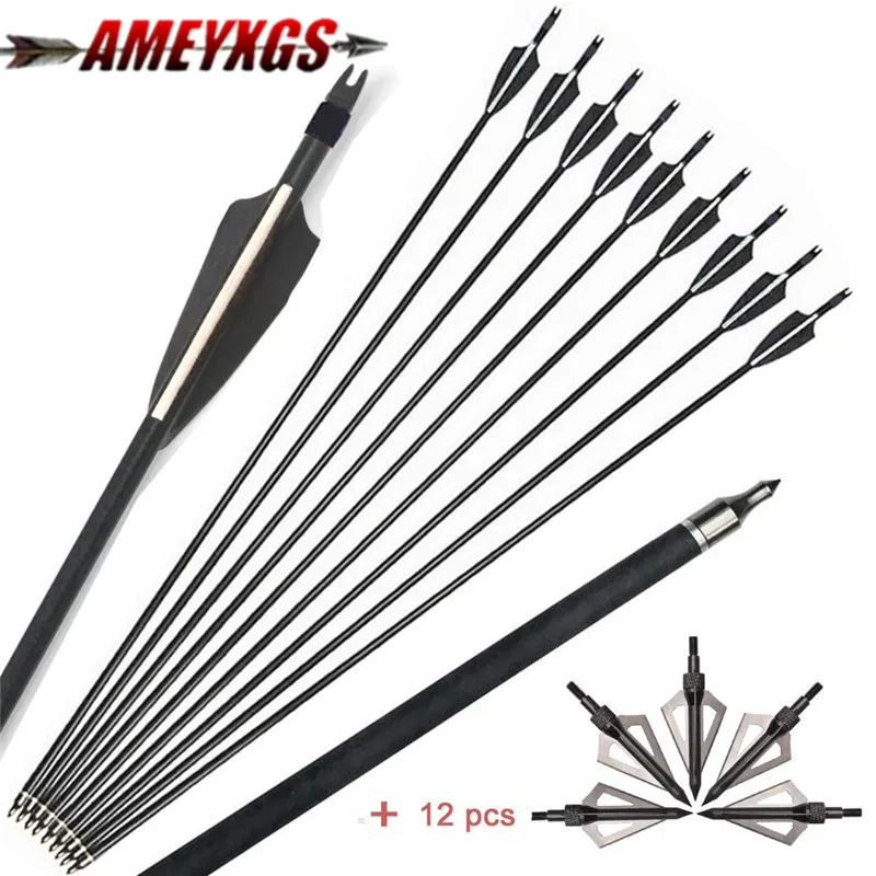 

12pcs Archery Fiberglass Arrows 30" Spine 500 Hunting Target Practice Arrows Replacement Arrowhead Shooting Hunting Accessories