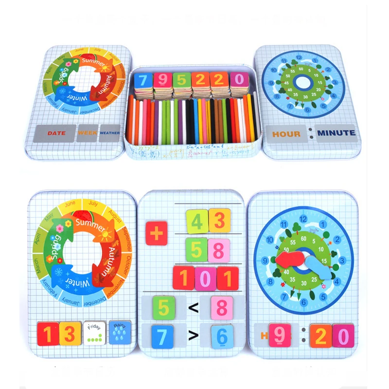Игрушки Материалы montessori деревянные прилавки игрушки подсчета деревянные палочки, красная объемная точка, парафиновый принтер gelli(железная коробка для хранения Математика Обучающие деревянные игрушки для Чили MT47