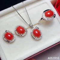 kjjeaxcmy boutique jewelry 925 sterling silver inlaid natural red coral pendant ring earring suit support detection popular