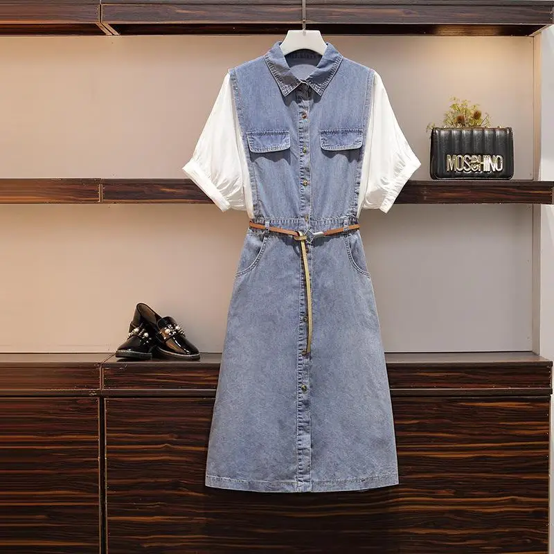 Женское джинсовое платье для офиса Повседневное средней длины большого размера