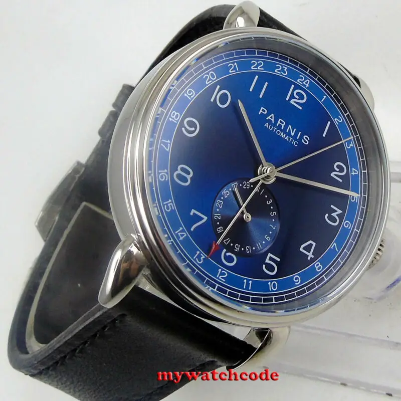 Мужские часы с автоматическим механизмом 42 мм циферблат Парнис синим