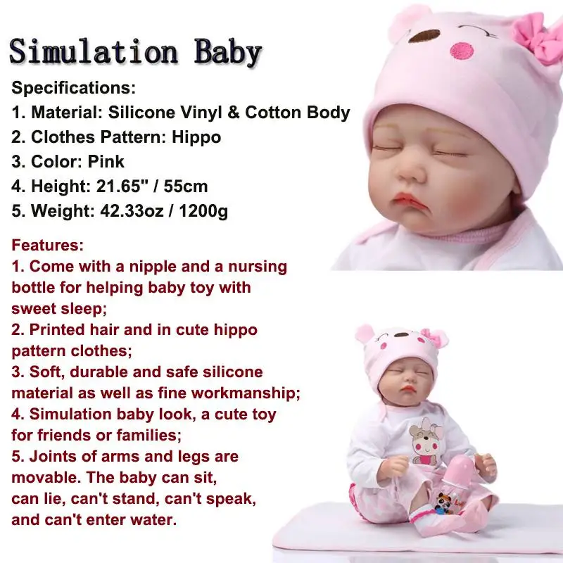 

55cm Reborn Dolls Baby Cute Soft Handmade Realistic Newborn Silicone Vinyl Baby Dolls Toys for Girl Boys Kids Birthday Xmas Gift