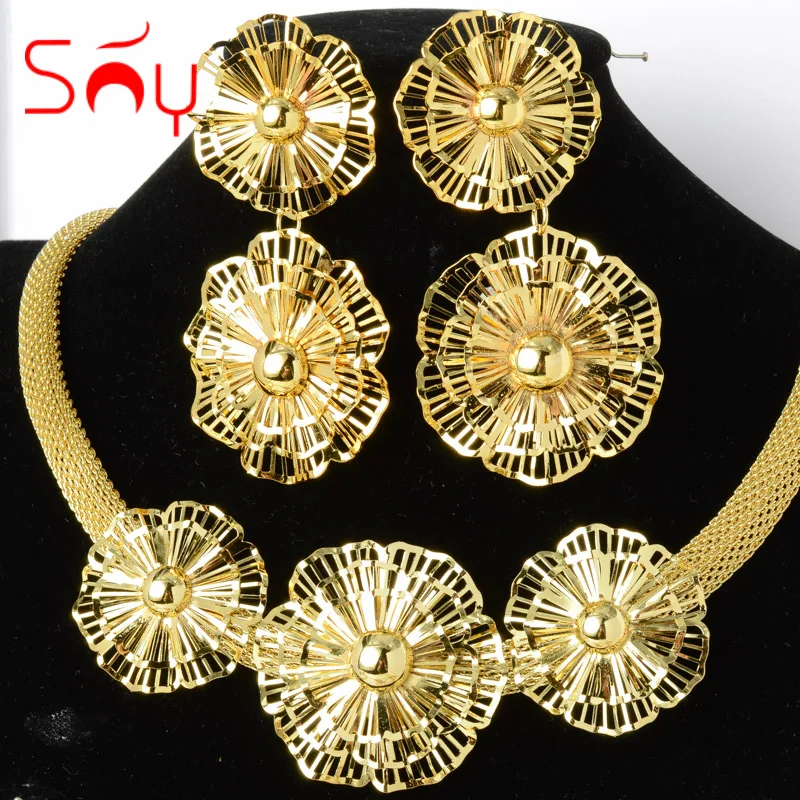 

Sunny Bridal Wedding Jewelry Sets Bohemia Gold Planted Flower Earrings Necklace Hot Sale For Women Wear Gift Anniversary Party