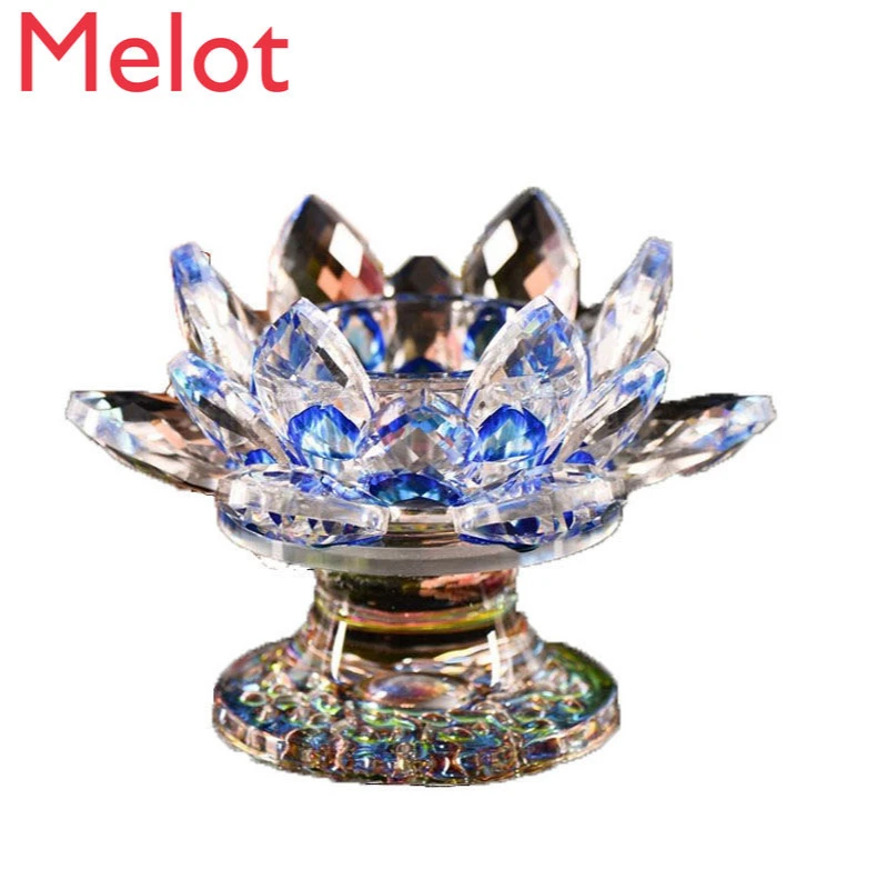

Crystal Lotus Candle Holder Decoration Buddhist Supplies Household Buddha Lamp Pilot Lamp Butter Lamp Glass Lamp Holder
