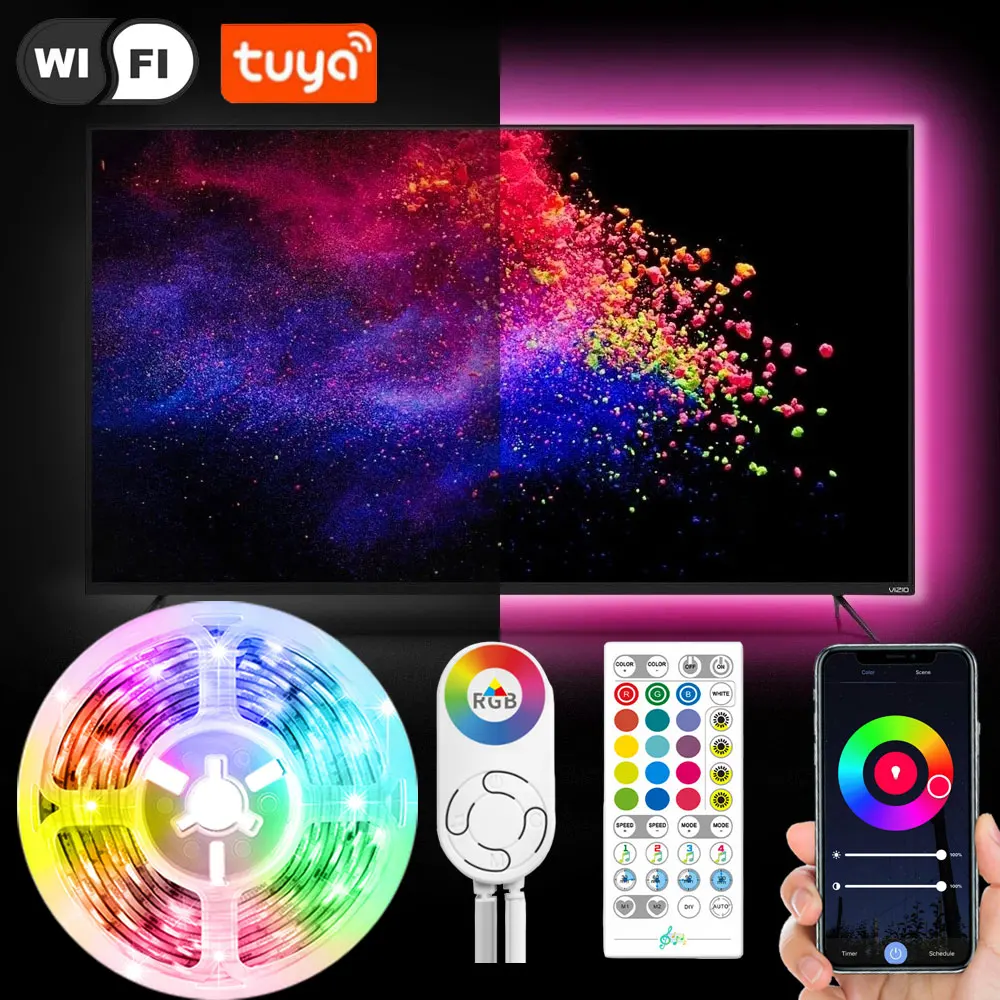 

Светодиодная лента COZYLAMP с Wi-Fi, Bluetooth, RGB, 5-30 м, 5050 SMD, гибкая Водонепроницаемая лента, диодный адаптер, светодиодные лампы для комнаты