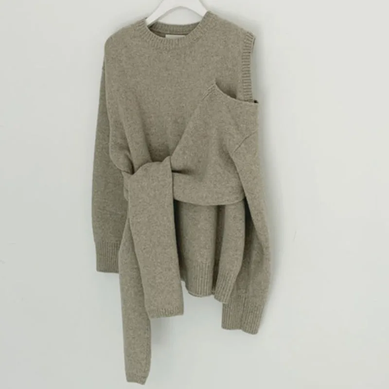 Neploe Pull Femme, длинный рукав, сексуальный пуловер без бретелек, свитер на шнуровке, вязаный джемпер, корейский стиль, Элегантные вязаные топы 56496