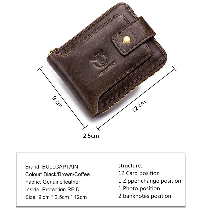 

Men Wallet Cowhide Leather Casual Wallet Card Holder 13 Credit Cards Card Holder Money Bag Male Short Purse Zipper Wallets