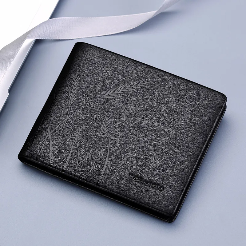 Мужской кошелек короткий двойной натуральная кожа без молнии держатель для карт