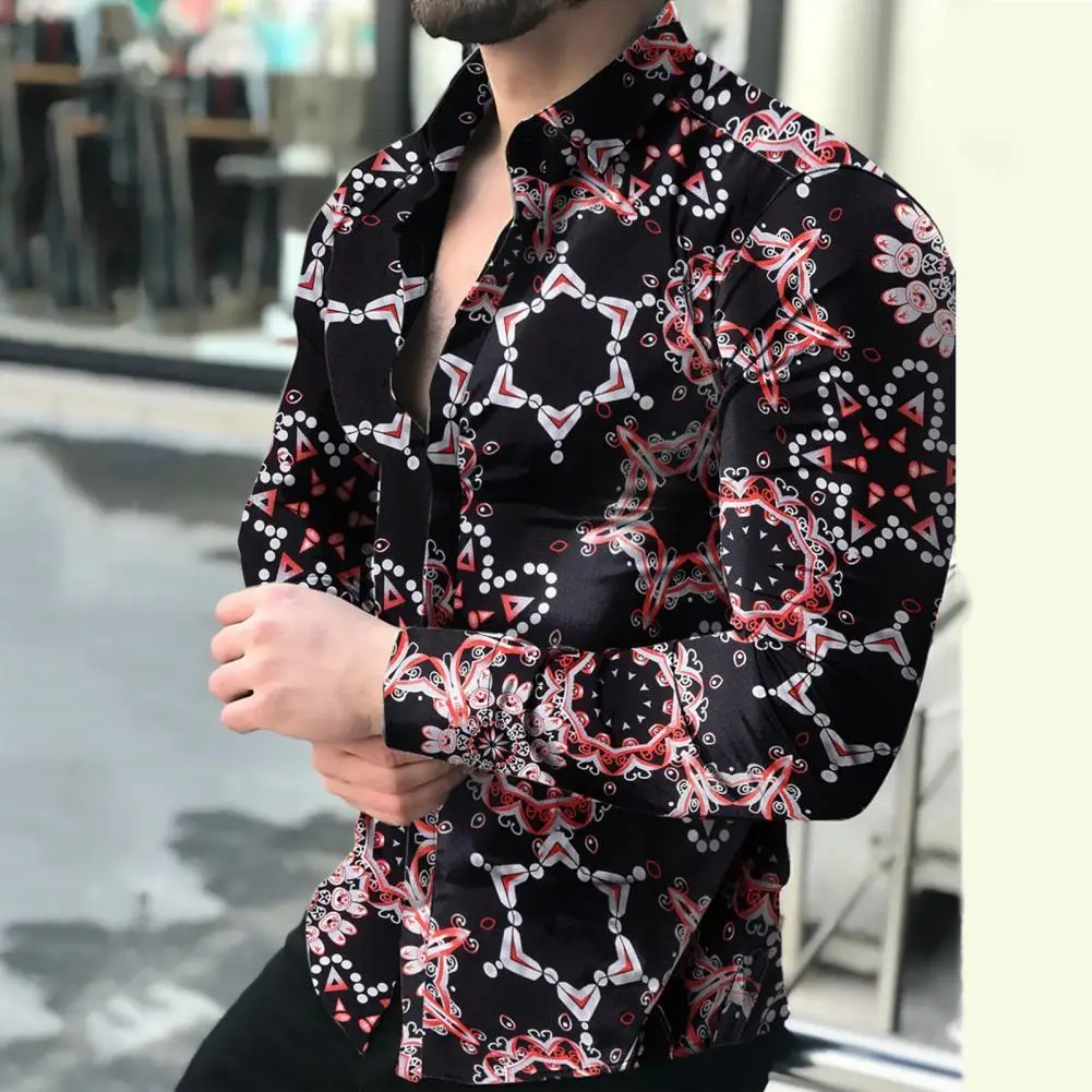 

Summer Shirt Floral Print Cotton Blend Lapel Men Long Sleeve Buttons Buttons Shirts Long Sleeve Shirt Men Blouse Men Clothes