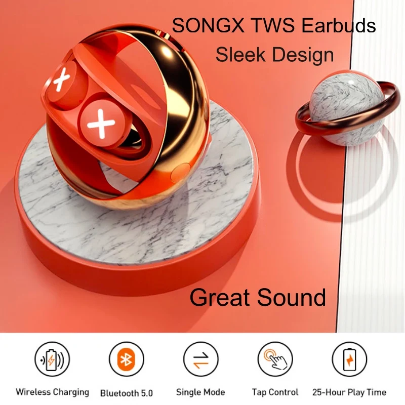 Беспроводные наушники SONG X TWS с поддержкой Bluetooth 5 0 спортивные USB C чехол одним