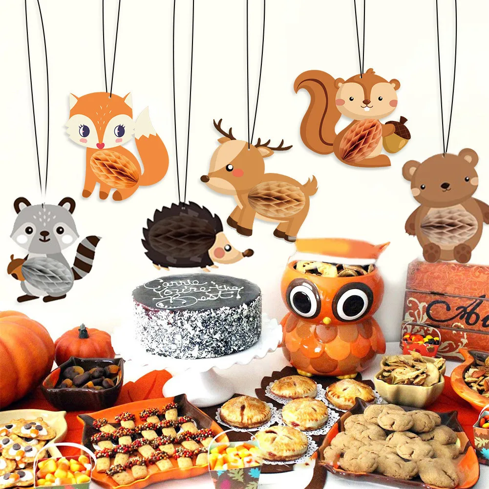 

6Pcs Animal Honeycomb Paper Stickers Woodland Animal Party Jungle Safari Happy Birthday Party Decoration For Children