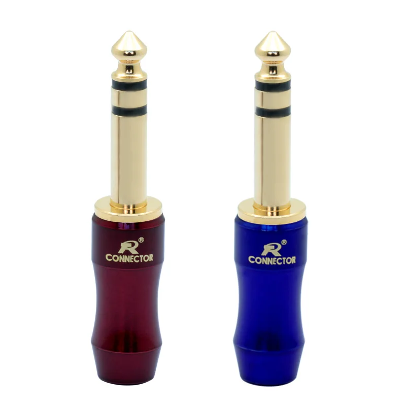 

100pcs/lot 6.35mm 2P/3 Poles Male Plug Mono/Stereo Solder Wire Connector Gold Plated 1/4 inch Guitar Microphone Plug Wholesales