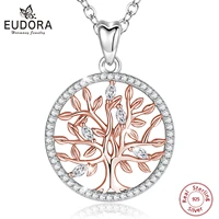 eudora real 925 sterling tree of life paved crystal neckalce temperament rose gold color fine fashion jewelry for women gift 410