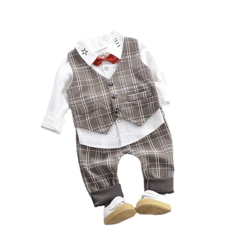 

Новый весенне-осенний костюм для маленьких мальчиков, детская модная клетчатая рубашка, брюки, 3 шт./компл., повседневный костюм для малышей, детская одежда